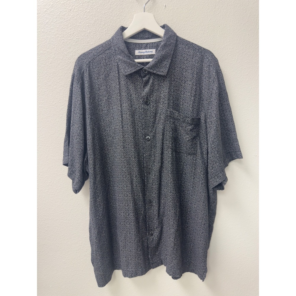 Tommy Bahama Mens‎ XL Silk Short Sleeve Button Down Shirt Geometric Coastal Lux